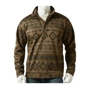 Ariat Men's Medium Caldwell Light Brown Southwest Quarter Button Sweater NWT